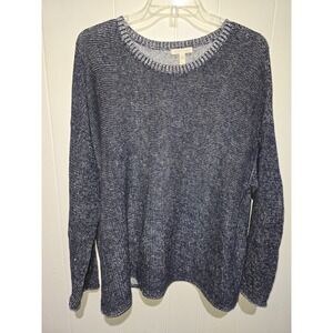 EILEEN FISHER 100% Organic linen knit sweater top Womens L/S Blue Tunic Boho Lg